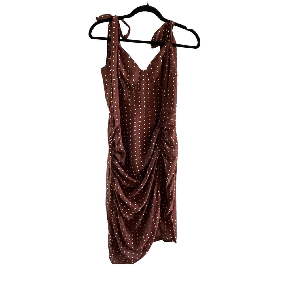 CUPSHE Polka Dot Ruched Brown Mini Dress NWT Size Medium - Picture 2 of 7